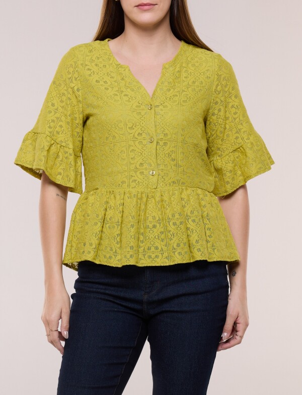 Blusa Peplum De Encaje Calado VERDE