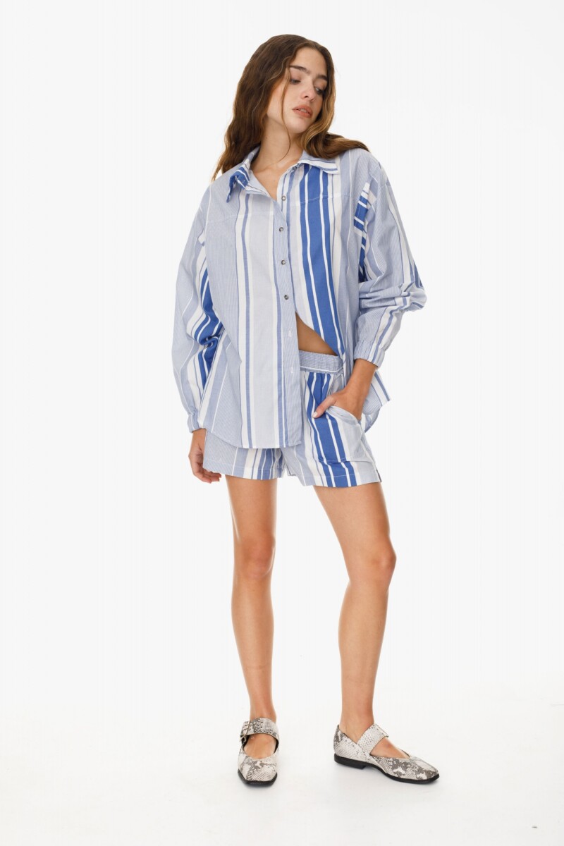 Short Fraga - Celeste con rayas blancas/azules 