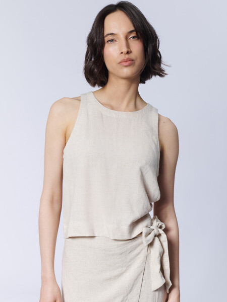 Top Con Lino Simple Beige