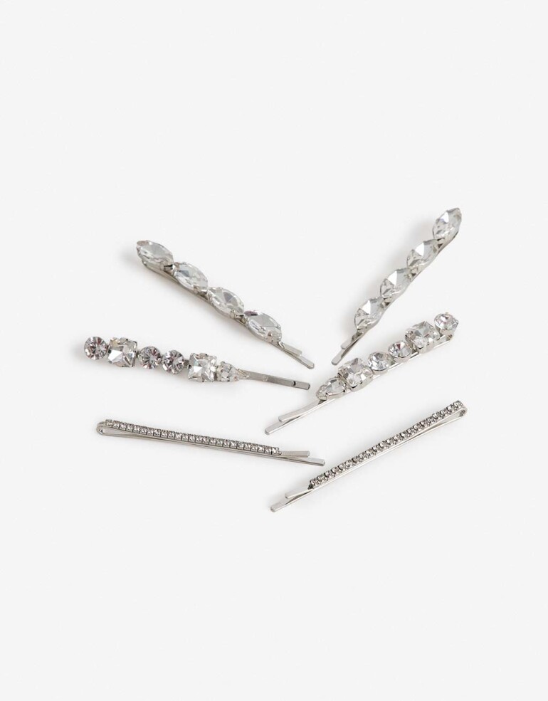 Horquillas con Accesorios Strass Set De 6 Bobby Pins Con Strass. - Plateado