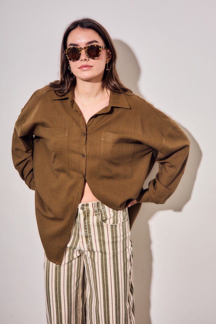 Camisa Con Lino Oliva
