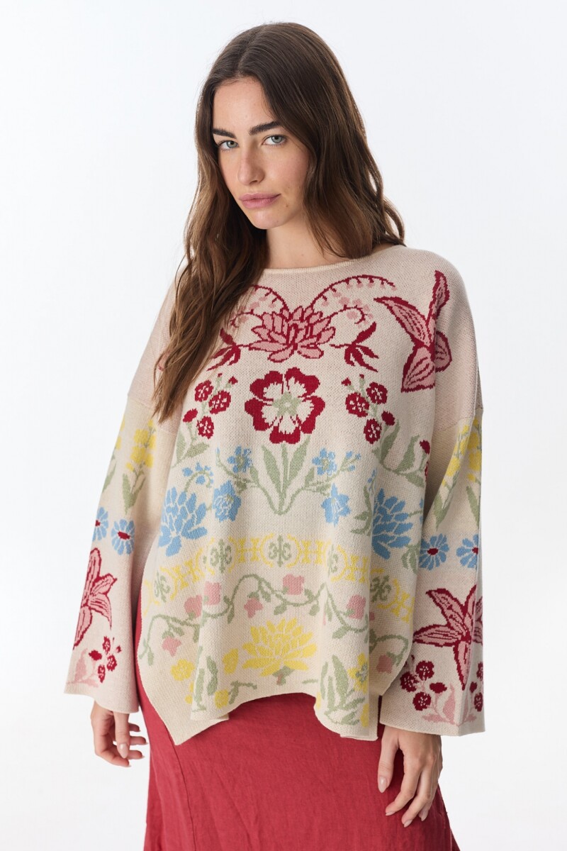 Sweater Fancy - Jacquard Estampa Flores 