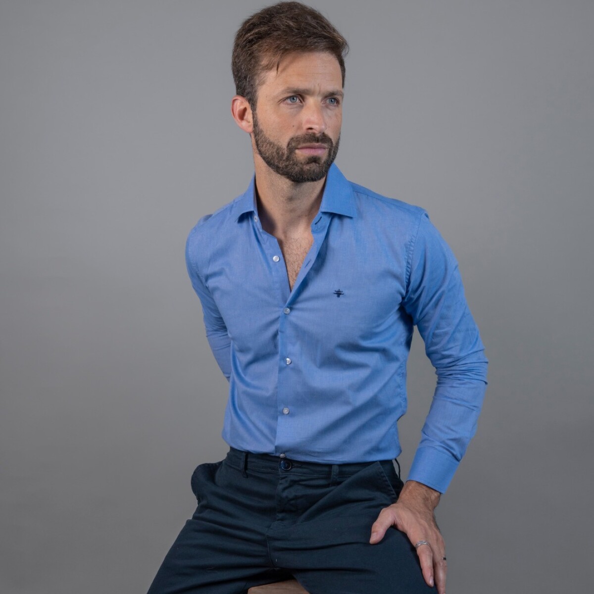 Camisa Luxury - Celeste oscuro jaspeado 