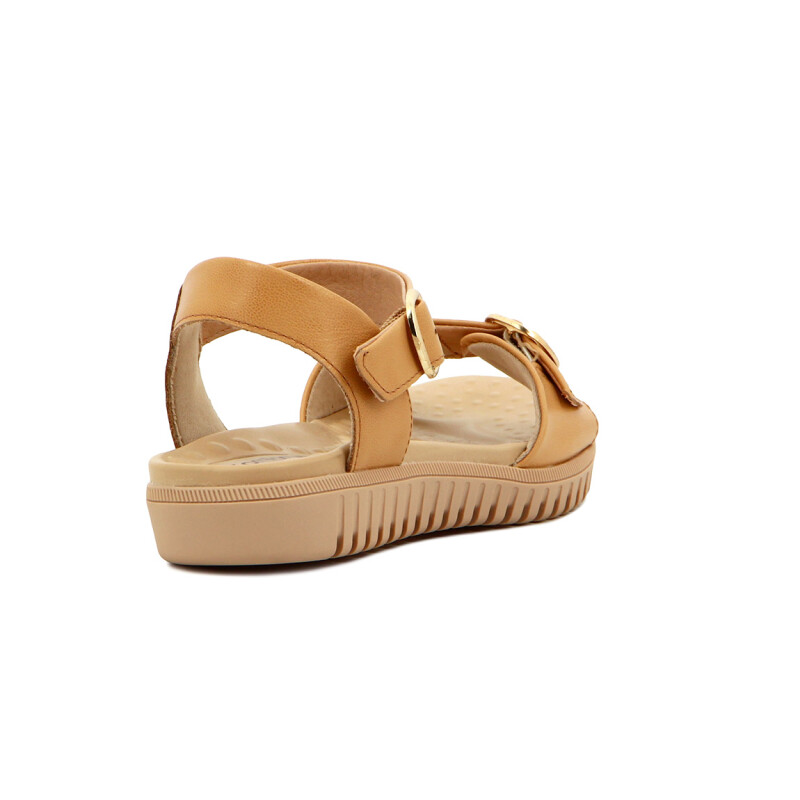 Sandalias Cuero Mujer Comfortflex Con Pulsera Y Hebilla Caramelo