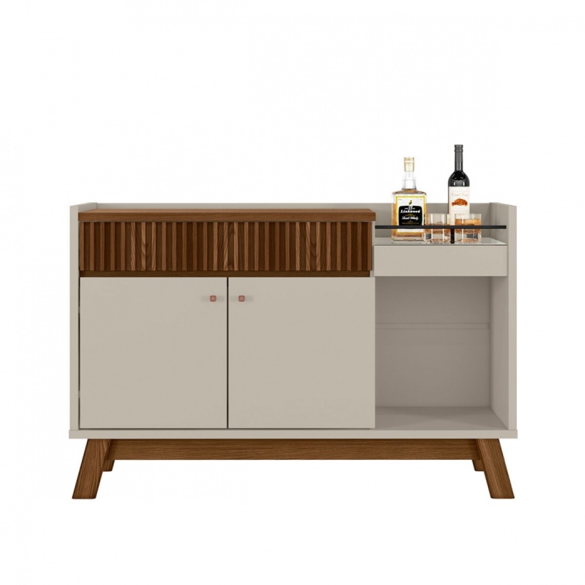 Aparador PIEMONTE Amendoa Off White – 2 Puertas, Bar con Espejo y Cajón 