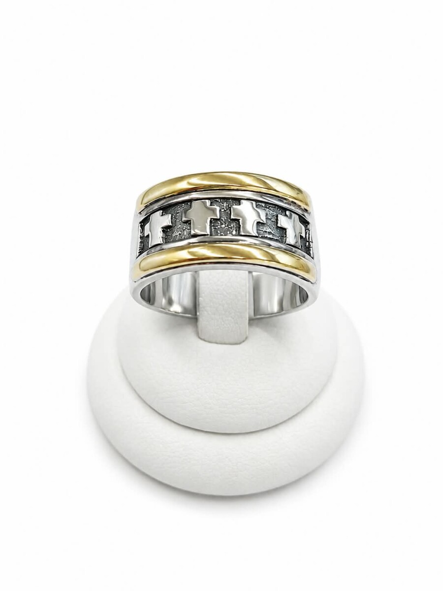Anillo con cruces plata y oro 