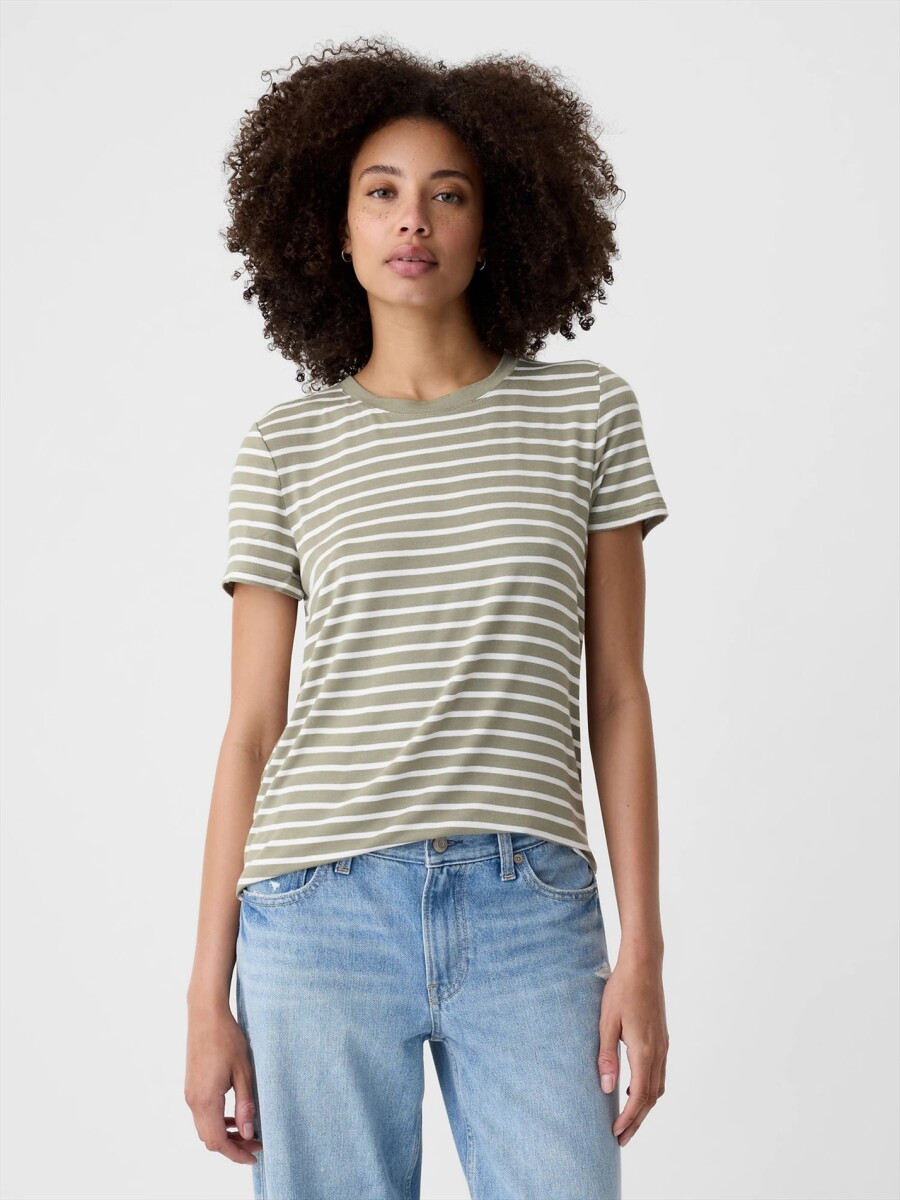 Remera Luxe A Rayas Manga Corta Mujer - Green Stripe 