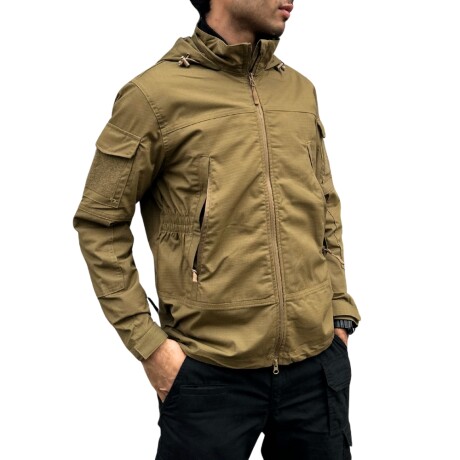 Campera chaqueta tactica con capucha en RipStop Caqui