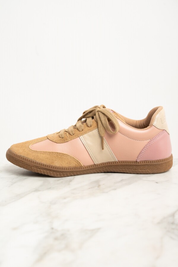 Zapatilla Cuero Combinada Rosa