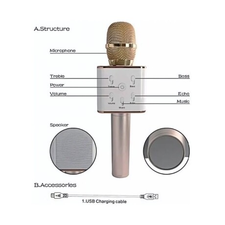 Micrófono Karaoke bluetooth inalámbrico parlante USB Dorado