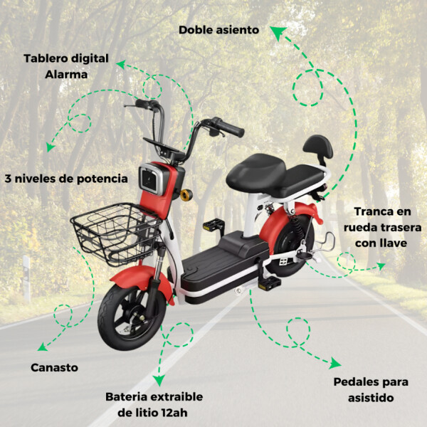 Moto Electrica Gogreen Style 350W Autonom. 25Km 30KM/H Rod10 Variante Color Rojo