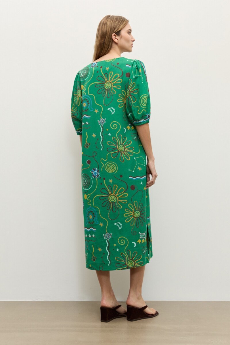 Maxi vestido estampa Étnica verde
