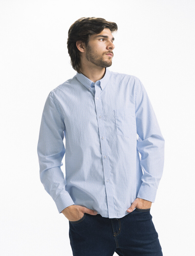 Camisa Manga Corta a Cuadros Celeste/Fantasia 7