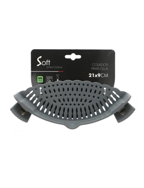 COLADOR SILICONA CON CLIP P/OLLA 21X9CM GRIS COLADOR SILICONA CON CLIP P/OLLA 21X9CM GRIS