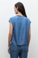 Blusa lyocell con pespuntes jean medio