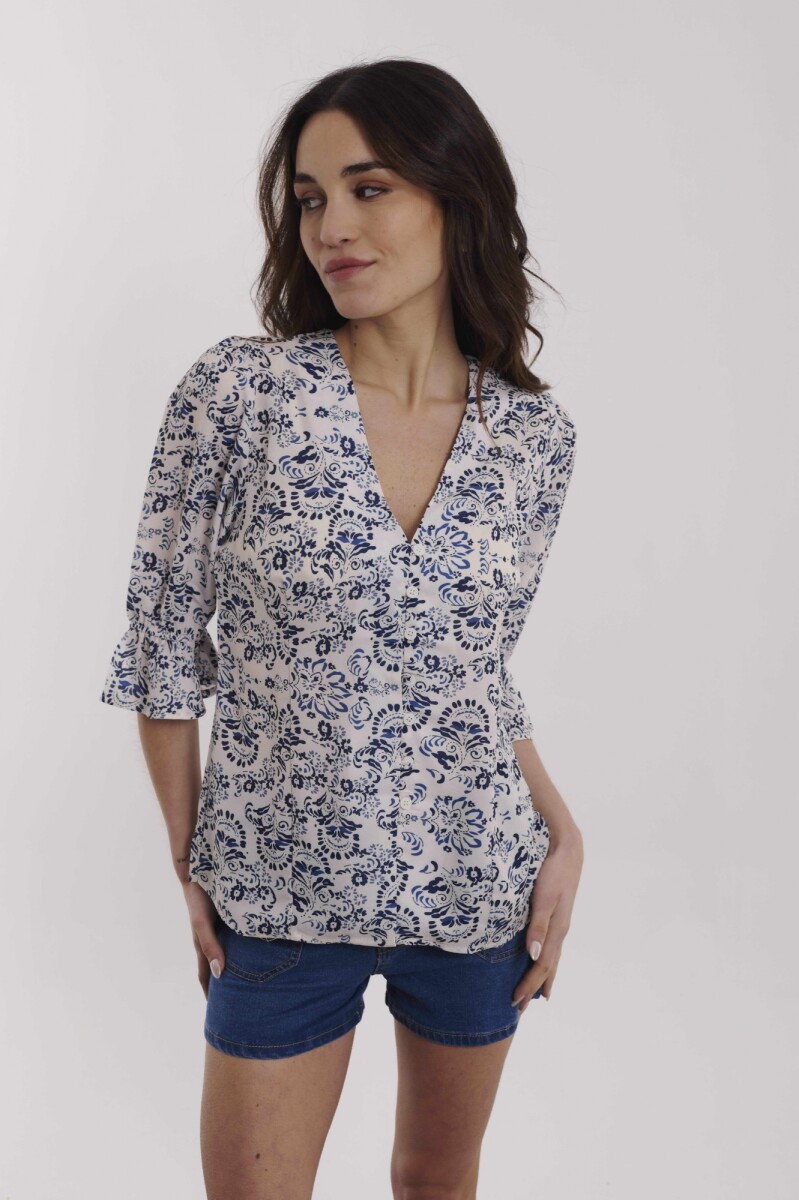 CAMISA AIME - ESTAMPADO CRUDO Y AZUL 