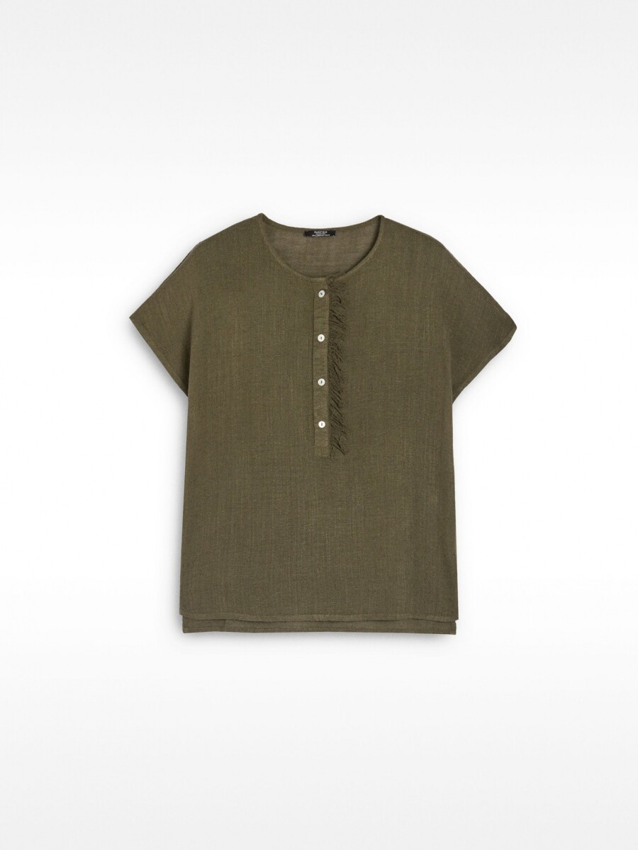 Camiseta Mezcla De Lino Con Botones caqui