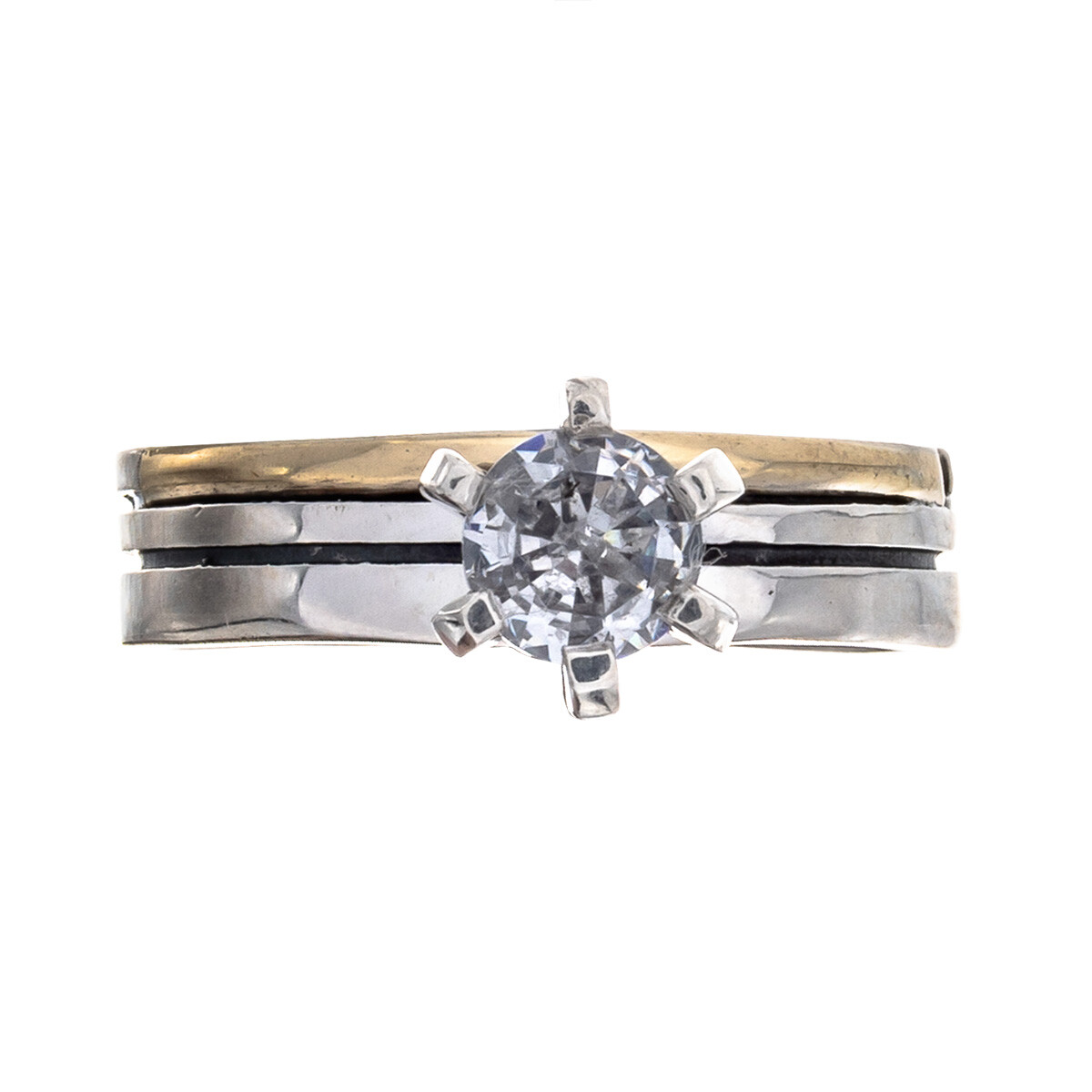 Anillo de plata 925, double en oro 18 kres y circonia. 