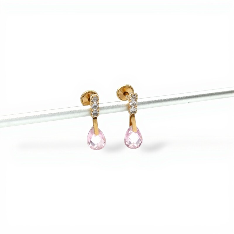 Caravanas oro Gotas Rosa- Oro bajo - Zirconia rosa- CA8006 conpiedra