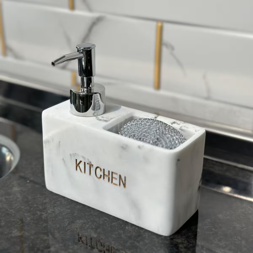 Dispensador de jabón cocina mármol con esponja Dispensador De Jabón Cocina Mármol Con Esponja