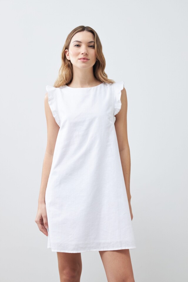 Vestido de lino con vivo metálico blanco