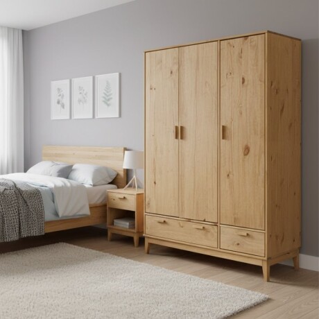 ROPERO 3 PUERTAS 2 CAJONES GUARDARROPA ARMARIO CLOSET PLACARD EN MADERA MACIZA COLOR MADERA