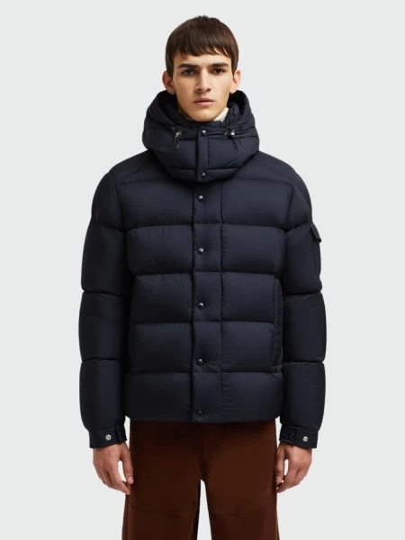 Moncler - Campera rellena de plumas con capucha desmontable, Vezere Azul