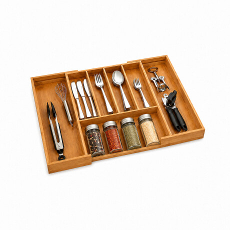 Cubiertero Organizador Extensible De Bamboo Marrón