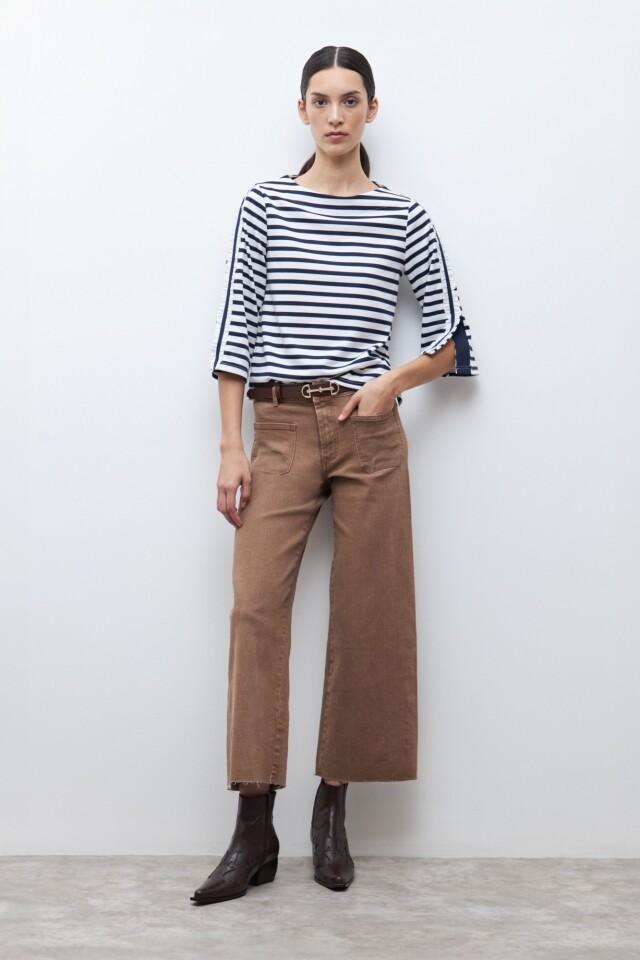 Sweatshirt rayado con volados blanco