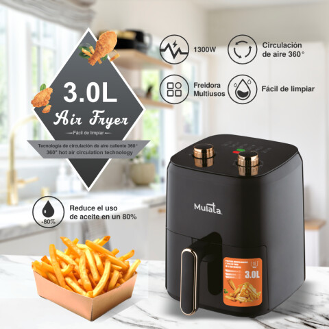 Freidora sin Aceite Air Fryer 3 Litros Mulata - Negro Freidora sin Aceite Air Fryer 3 Litros Mulata - Negro
