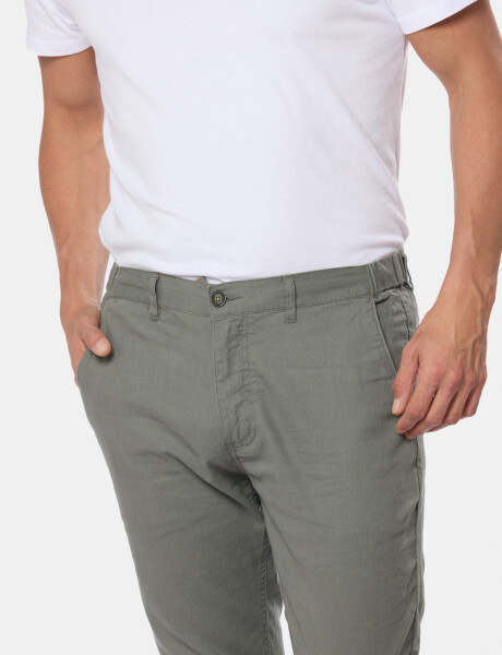 PANTALÓN DE LINO CON CINTURA ELASTIZADA Verde Oscuro