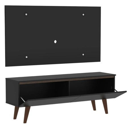 Rack TV mueble Lumax + panel rústico con estantes 55” Negro/Negro