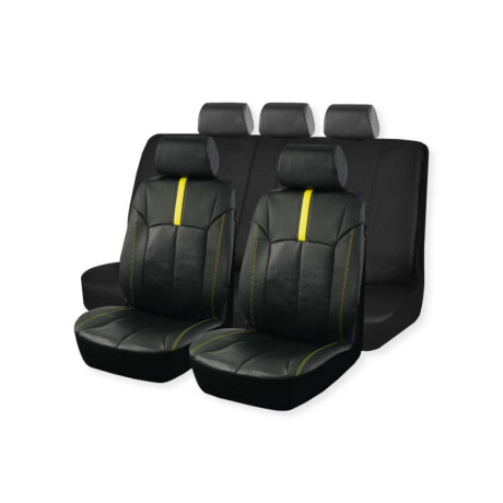 Cubreasiento 9 Piezas Eco Cuero Negro Y Amarillo