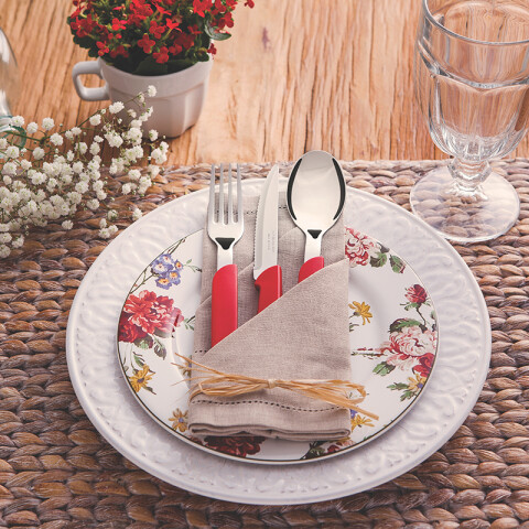 Juego de cubiertos color rojo, modelo CARMEL, 24 piezas -TRAMONTINA TN7681