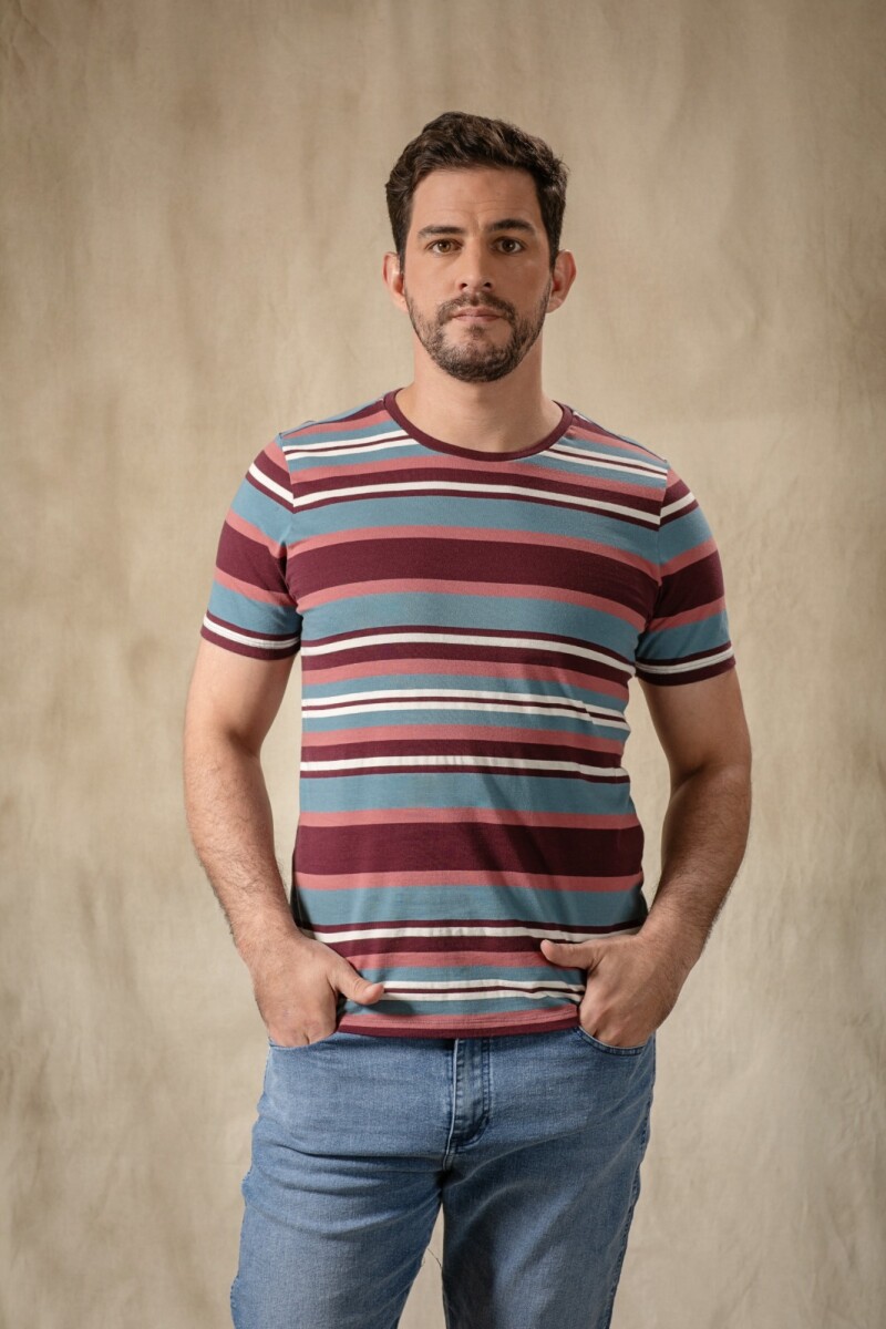 Remera Combinada. Rayas Color Vino.