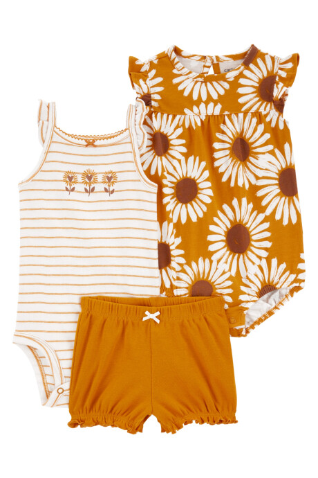 Set tres piezas de algodón, short y dos bodies diseño floral Sin color