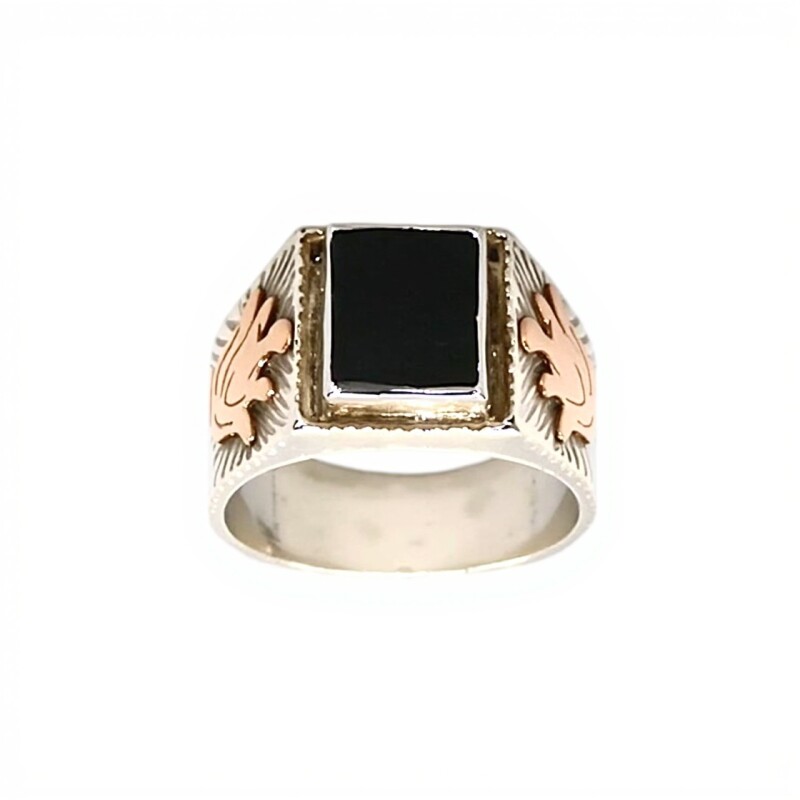Anillo Mesa-Plata y Oro-Piedra Onix-AN5163 conpiedra