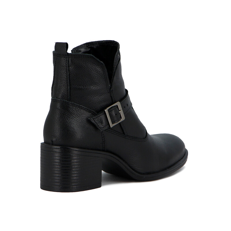 Country Bota Mujer De Cuero Tira C/ Hebilla Y Taco Cuadrado Negro