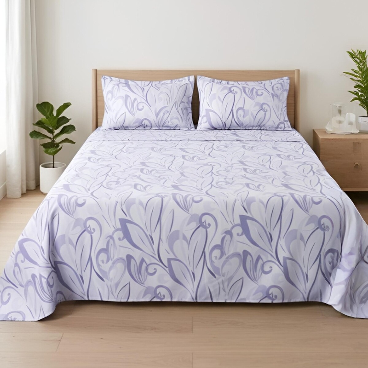 Juego De Sabanas 2 Plazas Toque Algodón Sommier Lila 