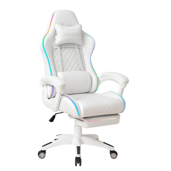 Silla Gamer Con Luces Led Ergonomica Escritorio y apoyapies con Cuero Sintético Imback Color Blanco Silla Gamer Con Luces Led Ergonomica Escritorio y apoyapies con Cuero Sintético Imback Color Blanco
