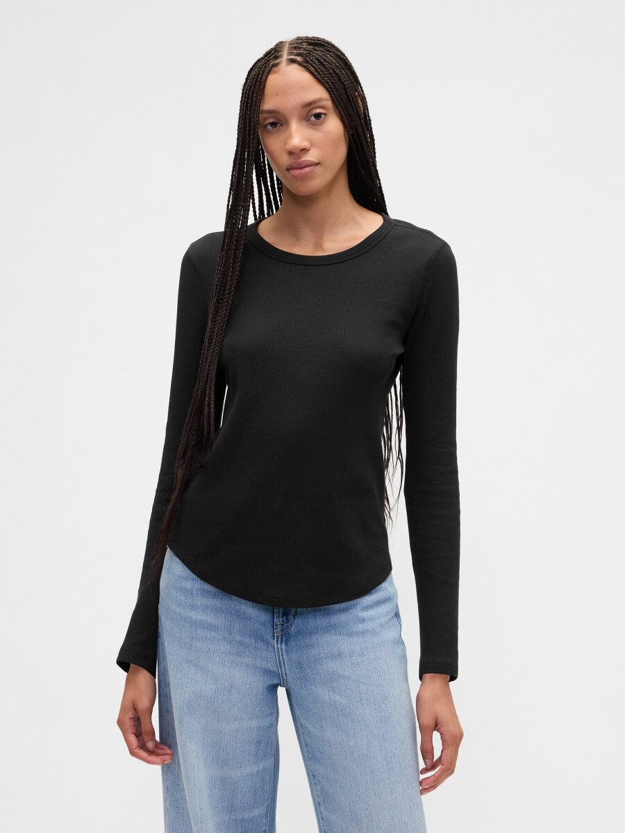 V-LS OPP WAFFLE TEE - BLACK 1 