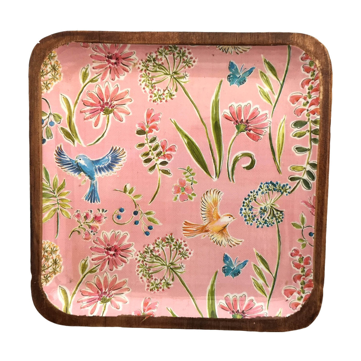 Plato de Madera de 16,5 x 16,5 cm - Pajaros Rosa 