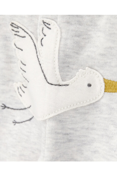 Set tres piezas de algodón, pantalón y dos bodies, diseño cigüeña Sin color