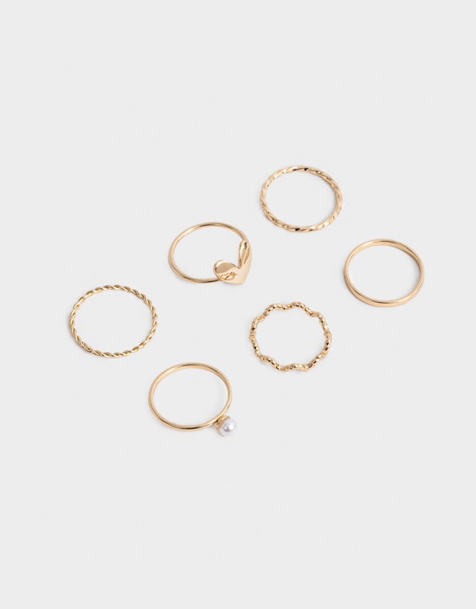 Set De Anillos Con Corazón Y Perlas 