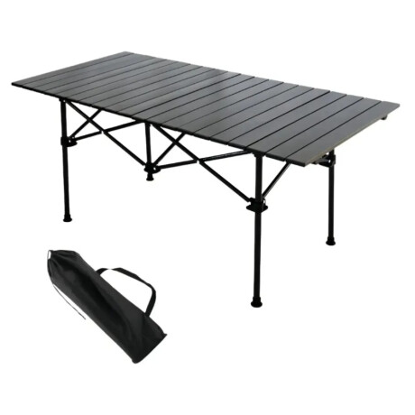 Mesa Plegable Exterior Jardín Camping Símil Madera Aluminio Negro