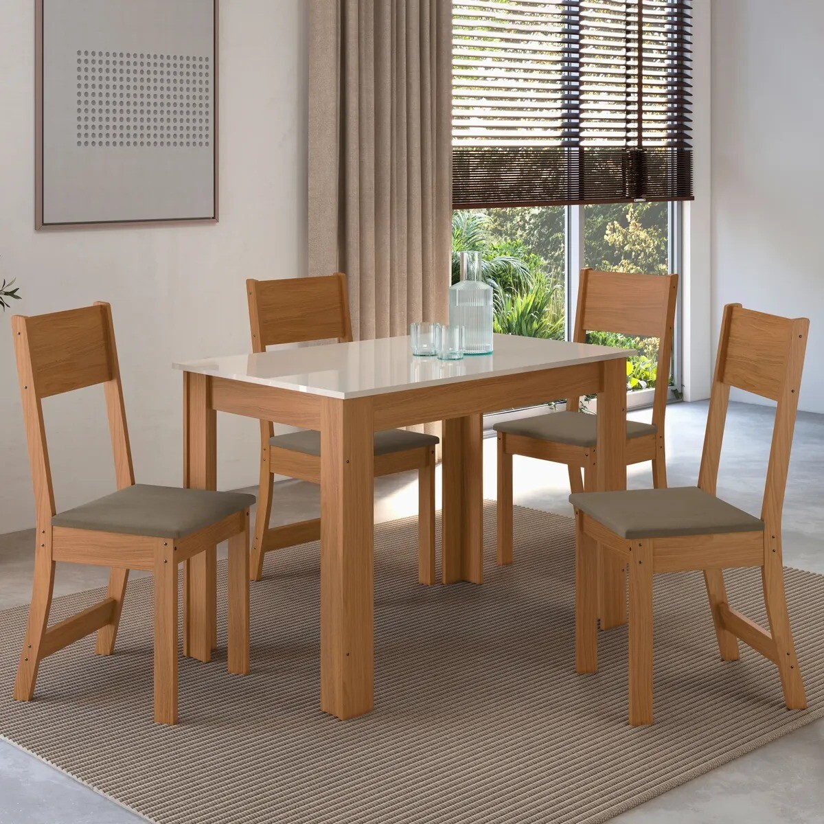 JUEGO DE COMEDOR MESA Y 4 SILLAS CON ASIENTO TAPIZADO 