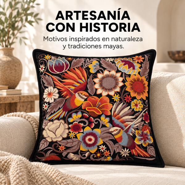Funda de almohadón ZAL bordada artesanal 50 x 50 cm Negro