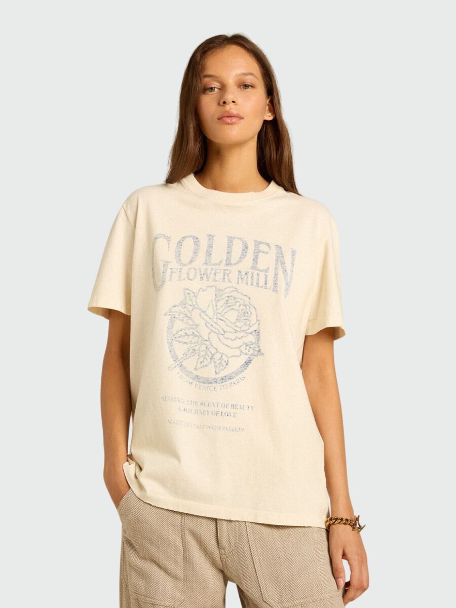 Golden Goose - Remera de efecto desgastado con estampado de la temporada - Blanco 