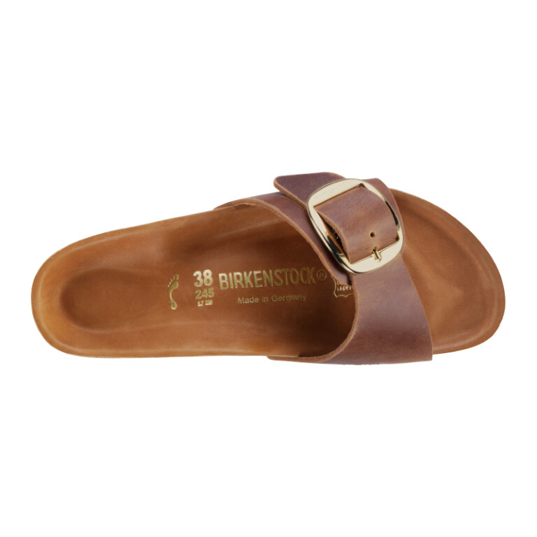 Sandalia Madrid Big Buckle Oiled Leather - Estrecho Cognac