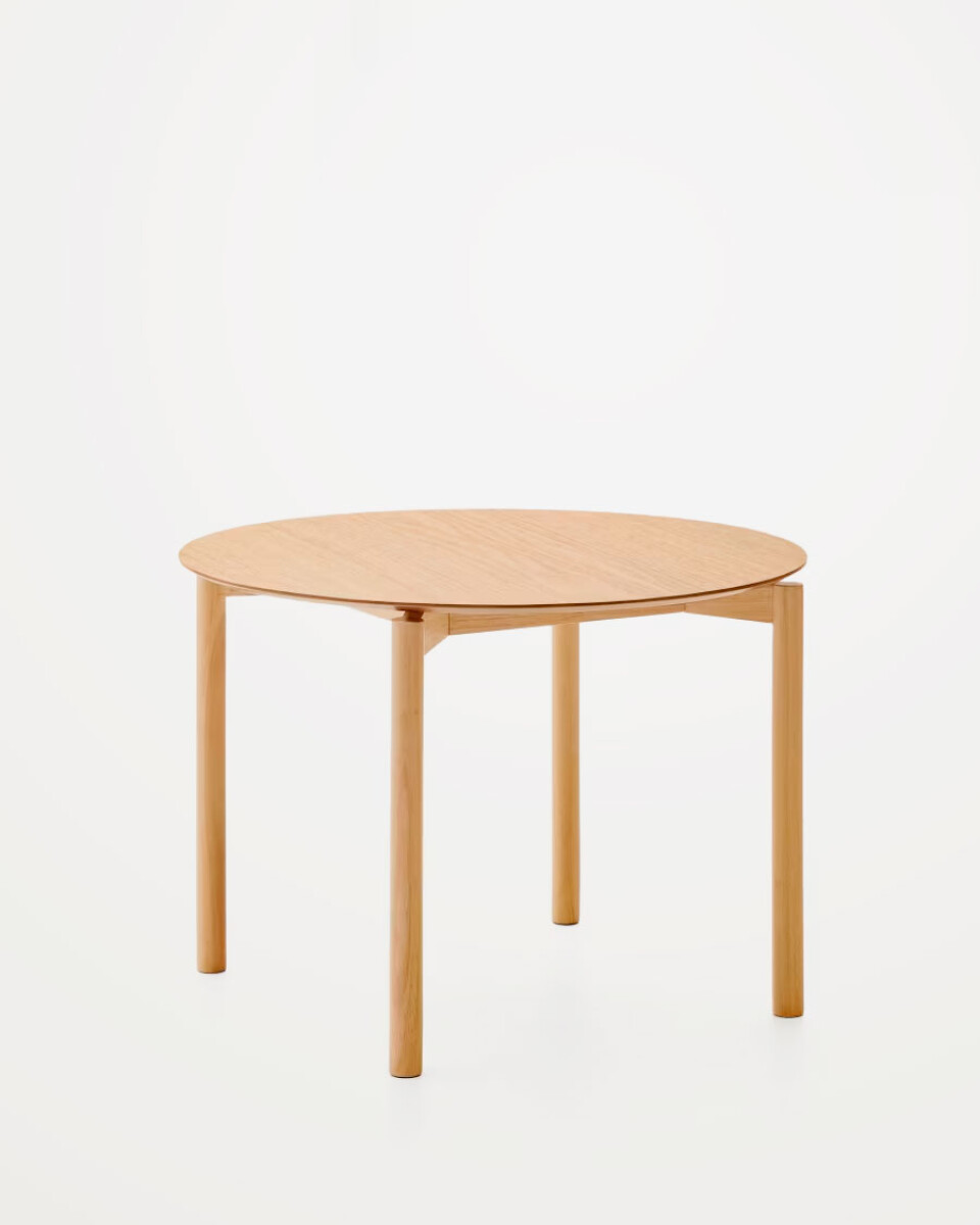 Mesa Indara - redonda de chapa de fresno y madera maciza de caucho con acabado tono natural Ø110cm 